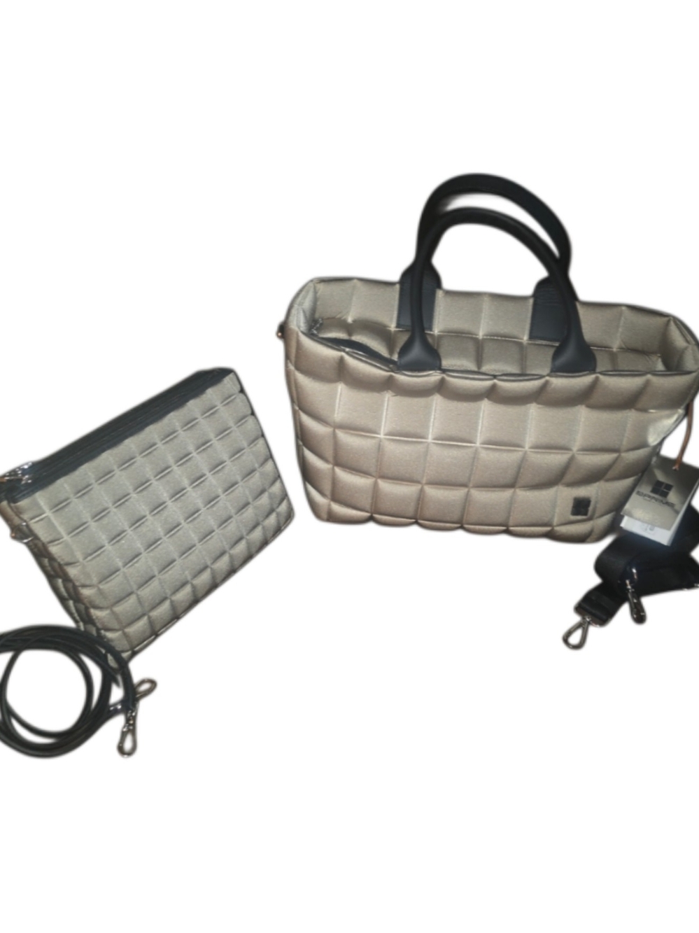 Brand New Italian B-Prime Quilted Champagn Tote Bag with Matching Crossbody Bag